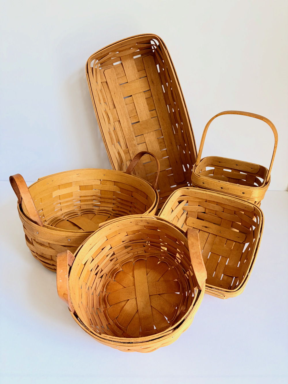 Longaberger Basket Lot Handwoven Wood Set of 5 USA Vintage 1995-2001'